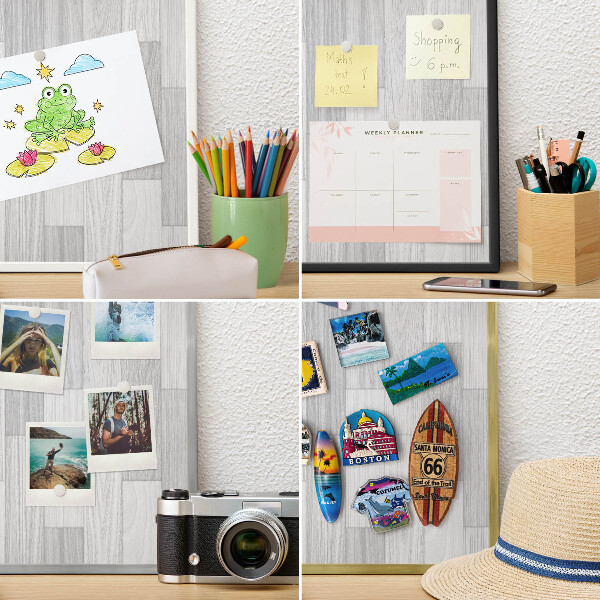 Printed magnet board in a silver frame Wooden texture