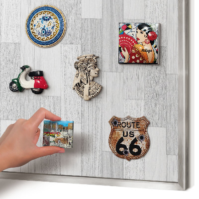 Printed magnet board in a silver frame Wooden texture
