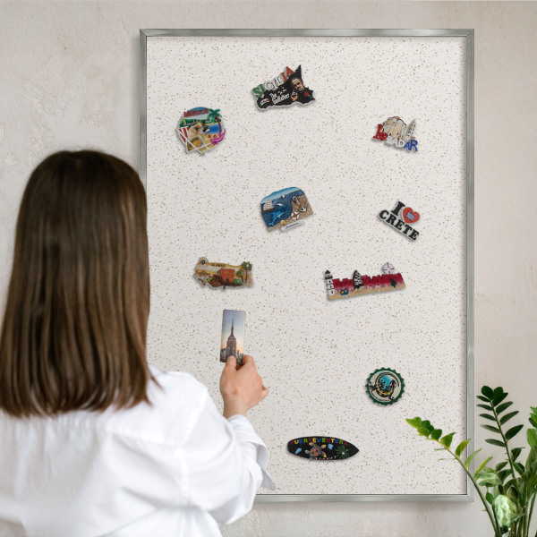 Printed magnet board in a silver frame Tiny dots