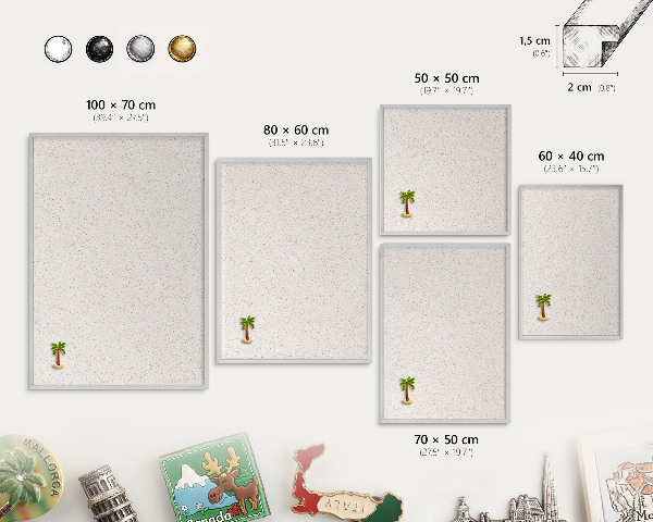 Printed magnet board in a silver frame Tiny dots