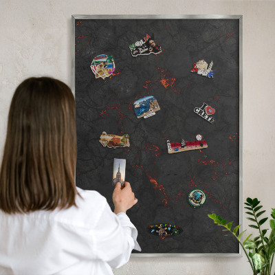 Printed magnet board in a silver frame Volcanic lava