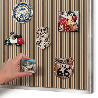 Souvenir magnet display board with a silver frame Geometric pattern