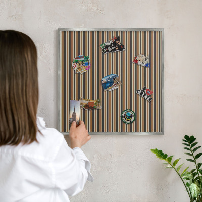 Souvenir magnet display board with a silver frame Geometric pattern