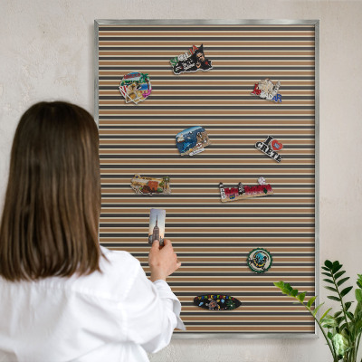 Souvenir magnet display board with a silver frame Geometric pattern
