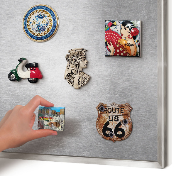 Printed magnet board in a silver frame Metallic surface