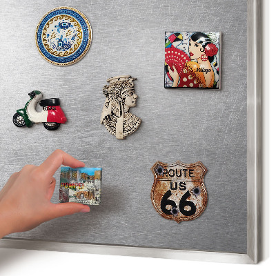 Printed magnet board in a silver frame Metallic surface