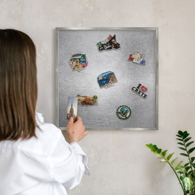 Printed magnet board in a silver frame Metallic surface