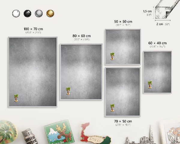 Printed magnet board in a silver frame Metallic surface