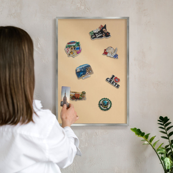 Souvenir magnet display board with a silver frame Creamy Harmony