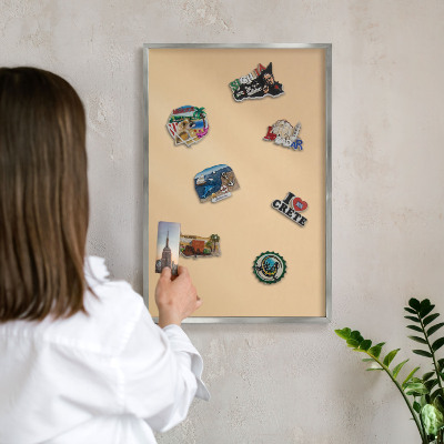 Souvenir magnet display board with a silver frame Creamy Harmony