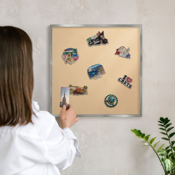 Souvenir magnet display board with a silver frame Creamy Harmony