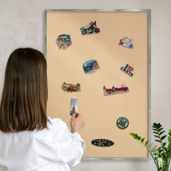 Souvenir magnet display board with a silver frame Creamy Harmony