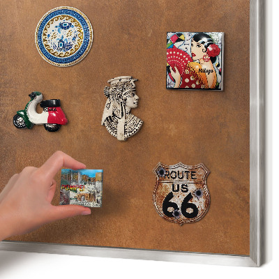 Souvenir magnet display board with a silver frame Brown texture