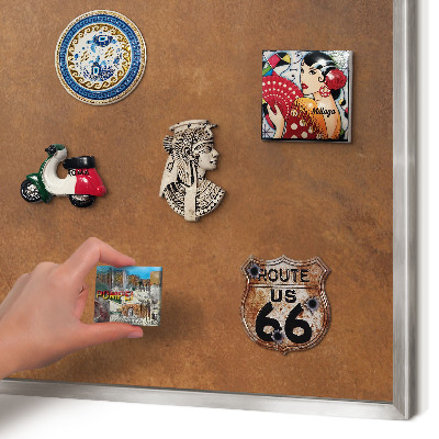 Souvenir magnet display board with a silver frame Brown texture