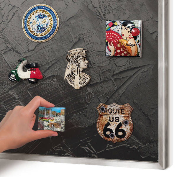 Printed magnet board in a silver frame Textured black