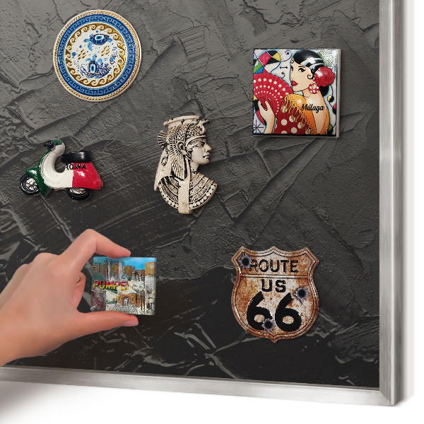 Printed magnet board in a silver frame Textured black