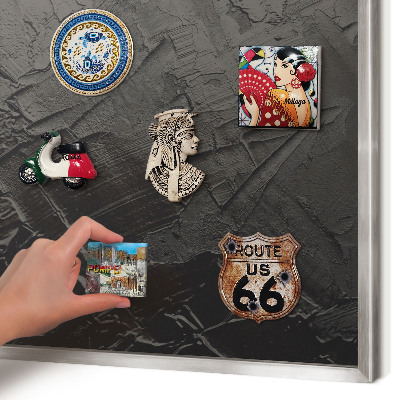 Printed magnet board in a silver frame Textured black