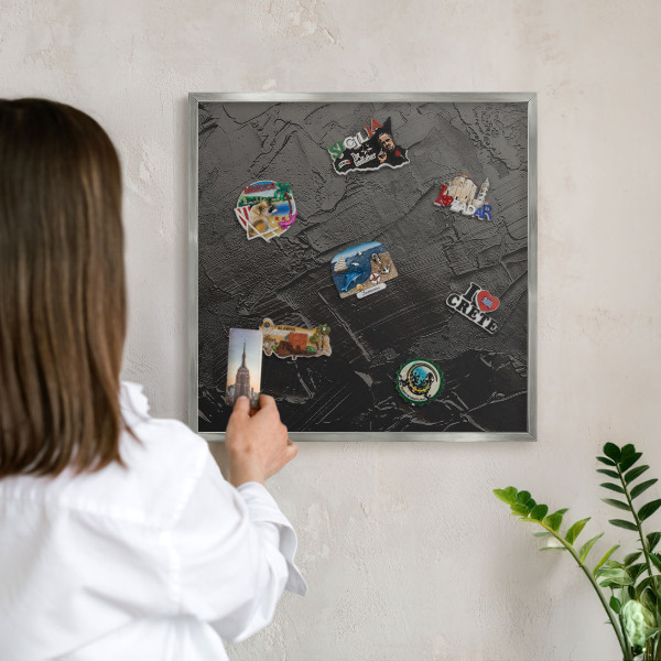Printed magnet board in a silver frame Textured black