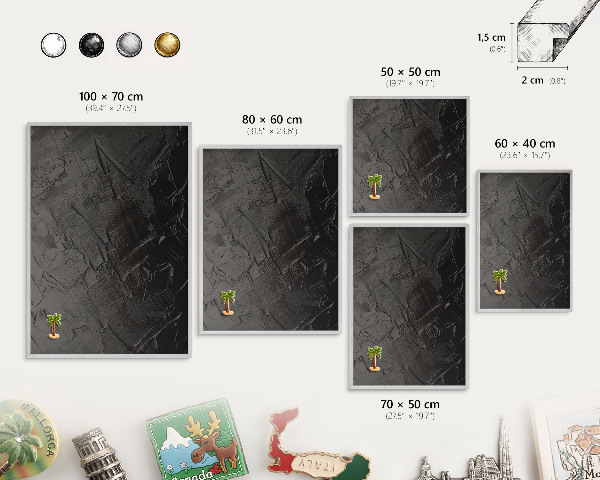 Printed magnet board in a silver frame Textured black