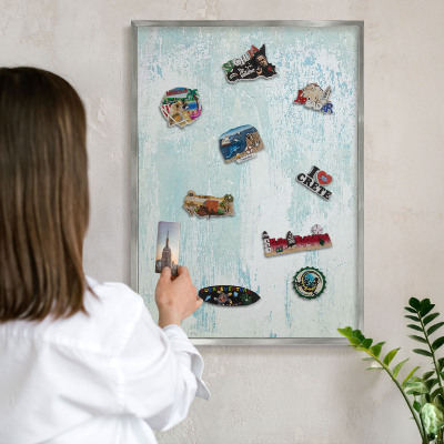 Printed magnet board in a silver frame Pastel abrasions