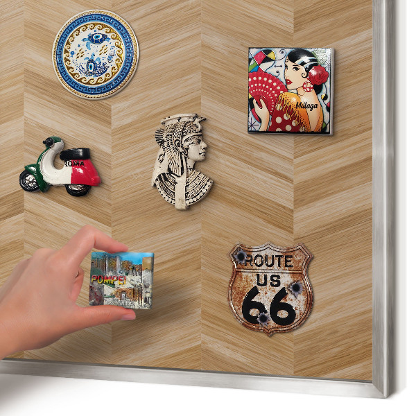 Printed magnet board in a silver frame Wood herringbone