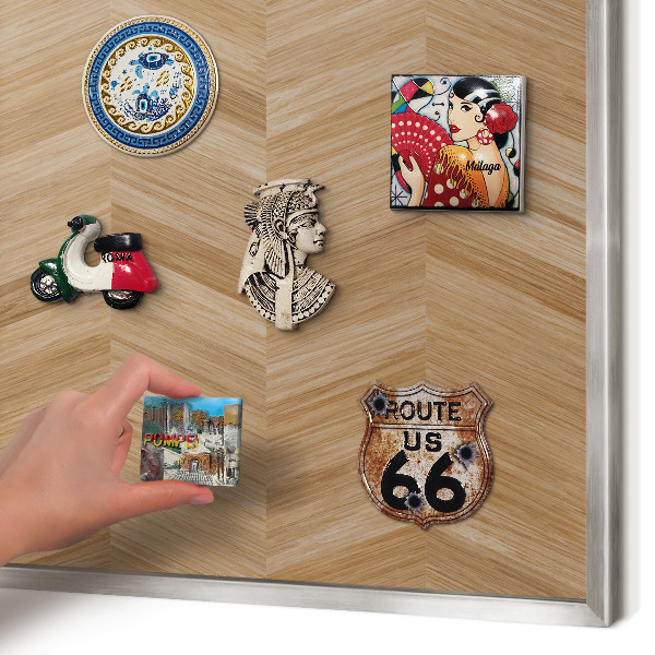 Printed magnet board in a silver frame Wood herringbone