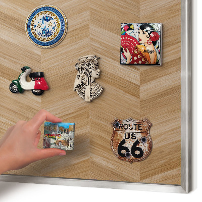 Printed magnet board in a silver frame Wood herringbone