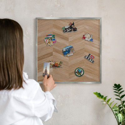 Printed magnet board in a silver frame Wood herringbone