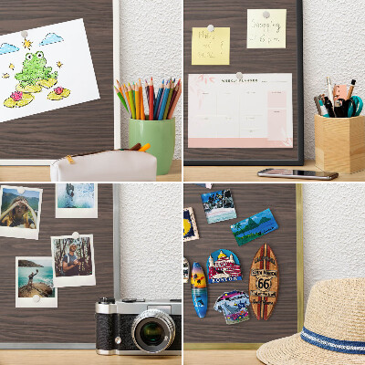 Souvenir magnet display board with a silver frame Natural wood