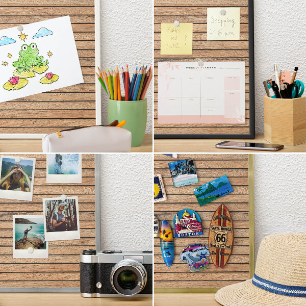 Printed magnet board in a silver frame Wooden boards