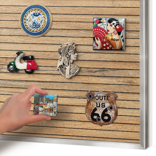 Printed magnet board in a silver frame Wooden boards