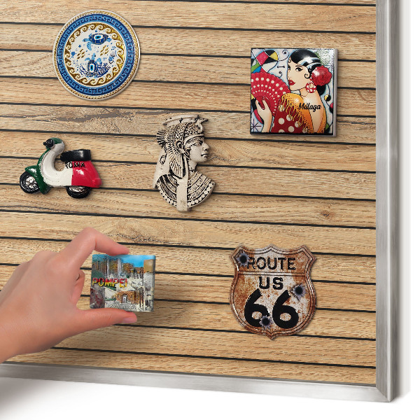 Printed magnet board in a silver frame Wooden boards