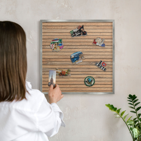 Printed magnet board in a silver frame Wooden boards