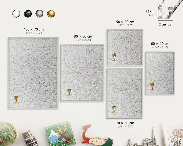 Souvenir magnet display board with a silver frame Openwork elegance