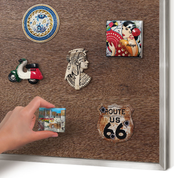 Printed magnet board in a silver frame Brown wood