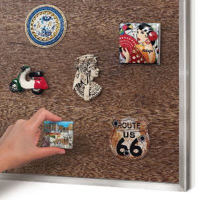 Printed magnet board in a silver frame Brown wood