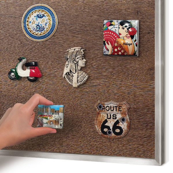Printed magnet board in a silver frame Brown wood