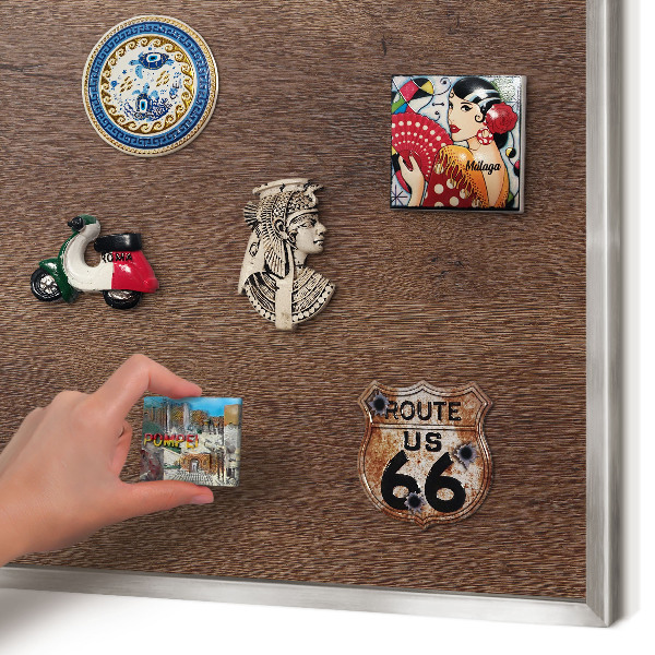 Printed magnet board in a silver frame Brown wood