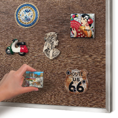 Printed magnet board in a silver frame Brown wood