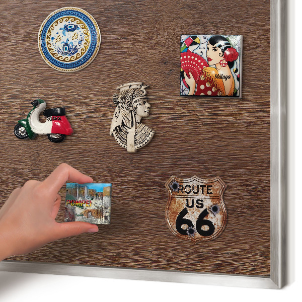 Printed magnet board in a silver frame Brown wood