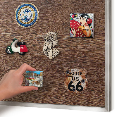 Printed magnet board in a silver frame Brown wood