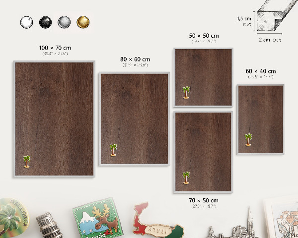 Printed magnet board in a silver frame Brown wood