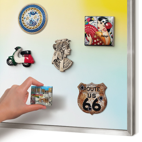 Souvenir magnet display board with a silver frame Pastel relaxation