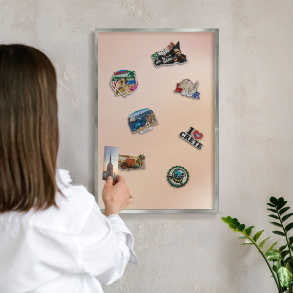 Printed magnet board in a silver frame Soft beige