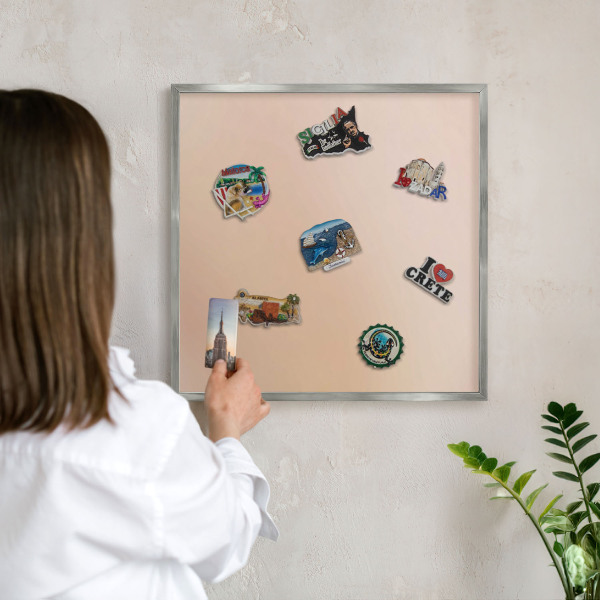 Printed magnet board in a silver frame Soft beige
