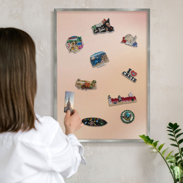 Printed magnet board in a silver frame Soft beige