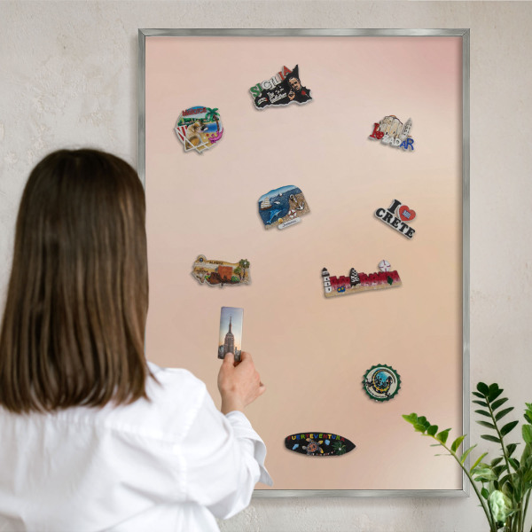 Printed magnet board in a silver frame Soft beige
