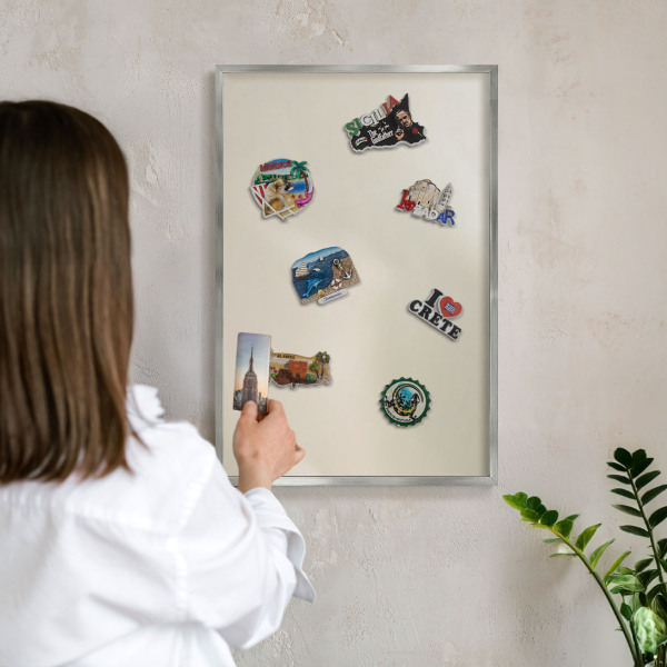 Souvenir magnet display board with a silver frame Fog tone