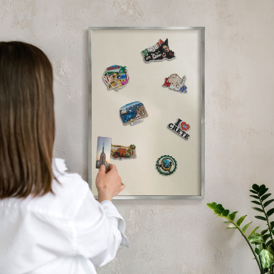 Souvenir magnet display board with a silver frame Fog tone