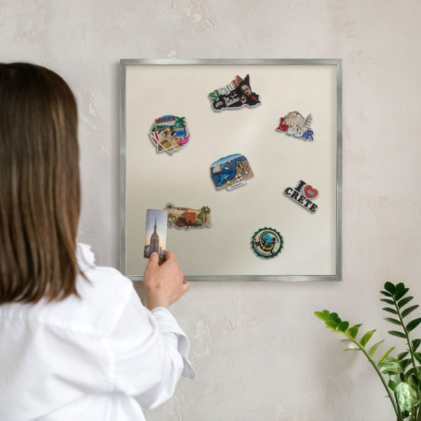 Souvenir magnet display board with a silver frame Fog tone